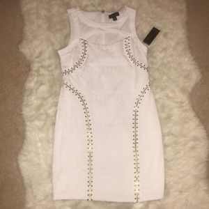 White and gold lace dress